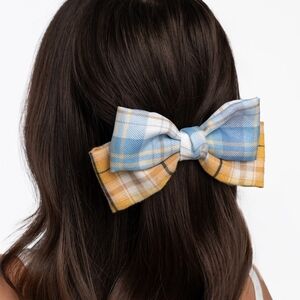 Chic Plaid Hair Bow in Blue and Yellow